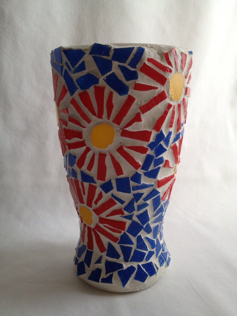 Primarily A Flower Vase// Mosaic vase with primary colored Etsy