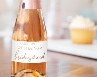 Mini Champagne Bottle Labels | Printed Bridesmaid Proposal Champagne Label | Will You Be My Bridesmaid or Maid of Honor Gift