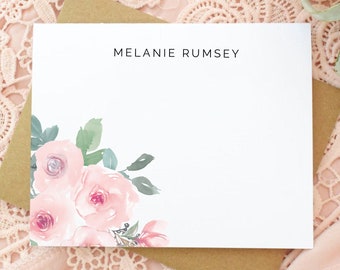 Floral Personalized Note Cards with Envelopes, Stationery Set, Watercolor Stationary Cards, Thank You Flat Notecards, Stationery for Women