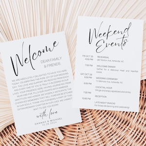 Welcome Letter & Timeline Template, Minimalist Wedding Order of Events, Modern Itinerary, INSTANT DOWNLOAD, All Editable Text