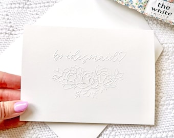 Will You Be My Bridesmaid Card Embossed Letterpressed Minimal, Maid of Honor Proposal | Bridesmaid Proposal Card | Bridesmaid Gift Modern