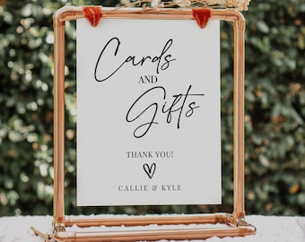 Cards and Gifts Sign Printable Minimalist, Wedding Signs Elegant Gift Table Sign, Modern Script Editable Signs Template Canva