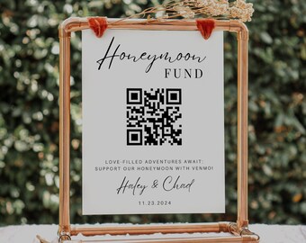Honeymoon Fund QR Code Sign, Wedding Card Box, Modern Wedding Reception Wedding Sign, Minimalist Wedding Photo Sign, Wedding QR Code