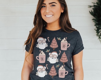 Ready to Press Christmas Screen Print Transfer, Santa Heat Transfer for T-Shirts, Tree Christmas Coffee Shirt for Her Graphic Tee Transfers