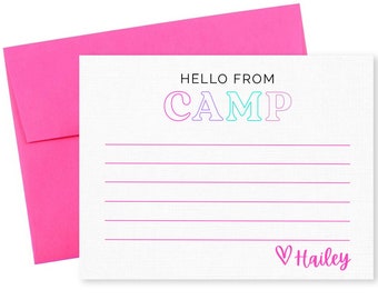 Personalized Camp Stationery Set For Girls, Note from Camp, Custom Stationary with Lines, Personalized Gift for Girls, Summer Note Cards