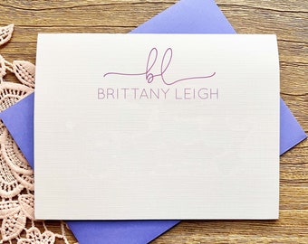 Modern Personalized Stationary, Women's Custom Notecard Set, Stationery Set, Folded Notecards, Thank You Notes, Christmas Gift for Her