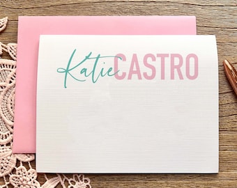 Women's Personalized Stationary, Custom Notecard Set, Stationery Set, Folded Notecards, Thank You Notes
