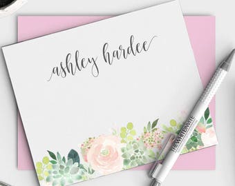 Personalized Stationery Set - Personalized Floral Note Cards - Calligraphy - Personalized Thank you - Personalized Stationary  Set of 10