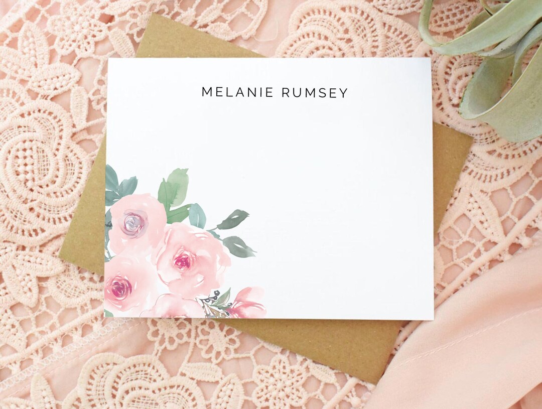 Floral Personalized Note Cards With Envelopes, Stationery Set ...