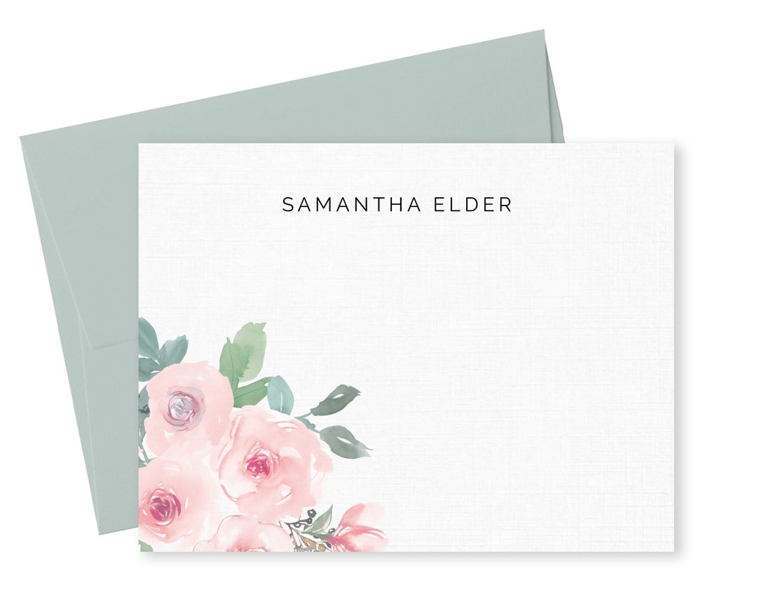 Personalized Note Cards With Envelopes, Floral Stationery Set ...