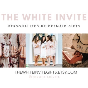 May include: A collection of personalized bridesmaid gifts, including rose gold tumblers with names and a straw hat with the text "mrs. price".