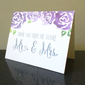Ducha de boda Gracias desde el futuro Mr. & Mrs. Cards acuarela floral set de 16