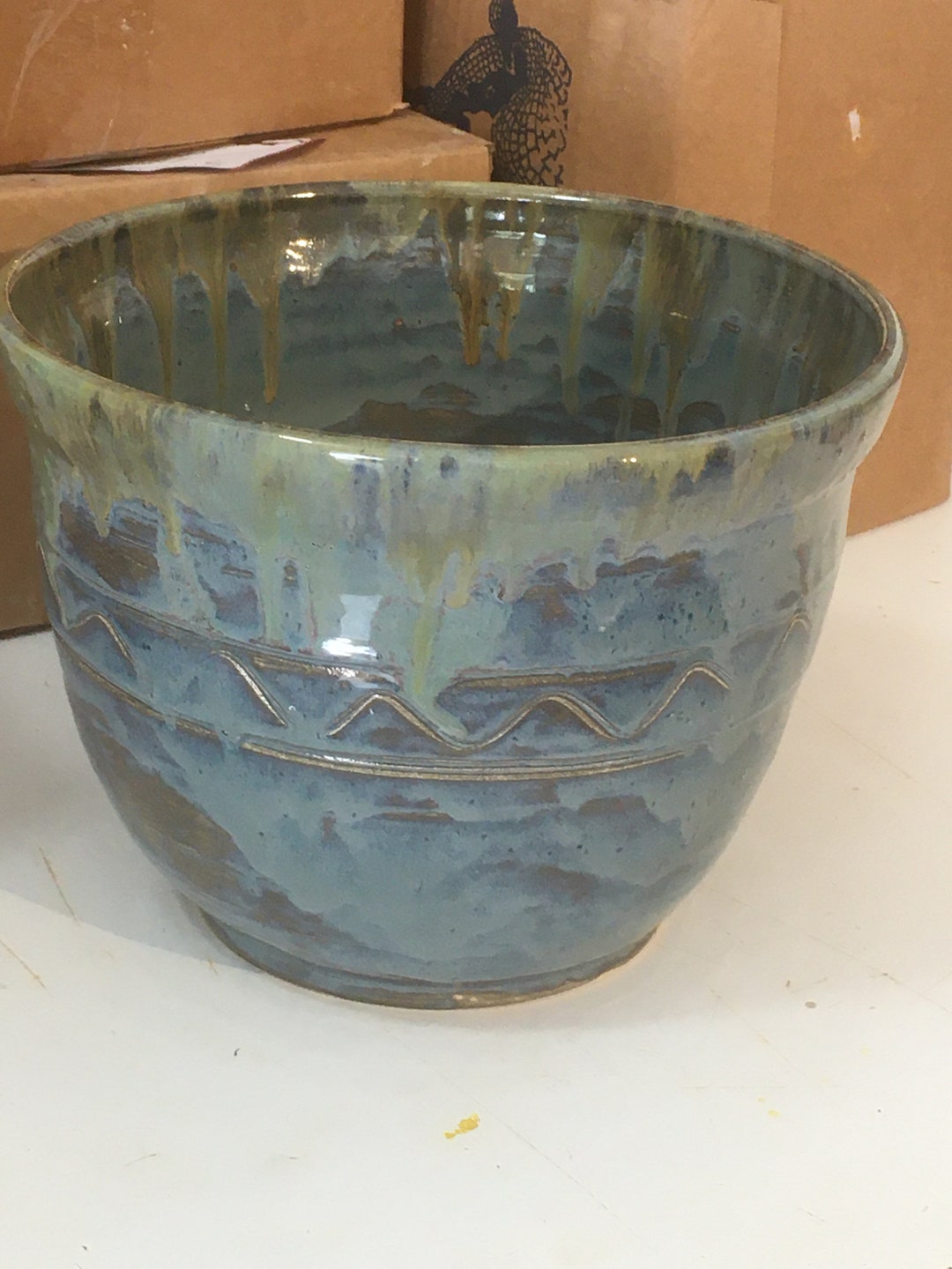 Flower Pot Stoneware With Texture Dark Cloud Glaze Flpt7_10tdc2gsquig