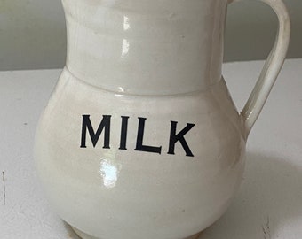 White Stoneware MILK Pitcher-MILKPt76CW