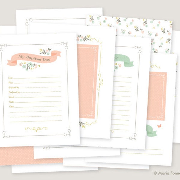 LDS Baptism Memory Book Girl Printables - Instant PDF Download - 8.5x11