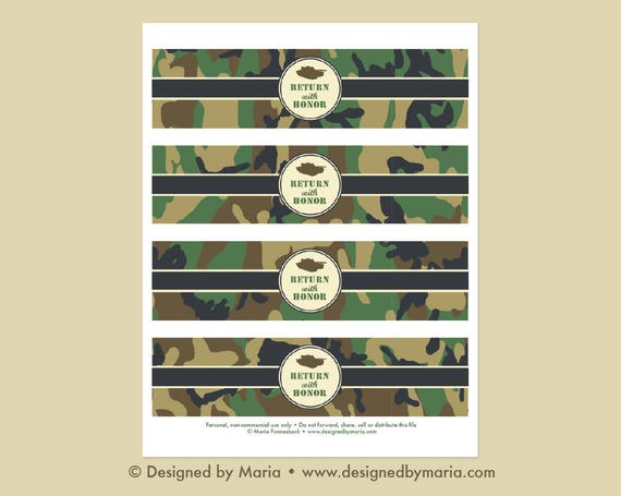 Army Water Bottle Wraps Printable Return With Honor Military Etsy