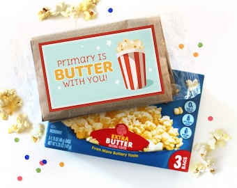 LDS Primary Popcorn Tag: Inexpensive Primary Children or Teacher Gift Idea, Thank You for Microwave Popcorn Tag - Primary is BUTTER with you