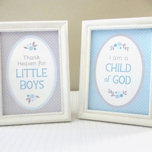 Centerpiece Signs for Baby Blessing or Baby Shower: I am a Child of God and Thank Heaven for Little Boys Decoration - 5 x 7 Printable Art
