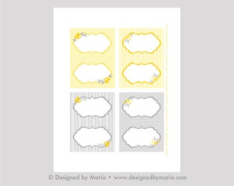 Yellow and Gray Food Tent Labels: Great for a Baby Shower, Baby Blessing, Sunny Party, Baptism, or Birthday Party - Baby boy or girl neutral