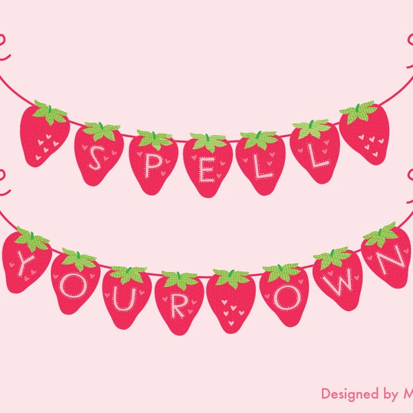 Spell Your Own Strawberry Banner Printable: Party Decoration with Strawberries - Baby Shower, Birthday Party, Strawberry Shortcake, Berry