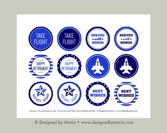 Air Force Retirement Cupcake Toppers Printable: 2" Party Circles - Farewell Good-bye Party Decoration, Going Away Military Download