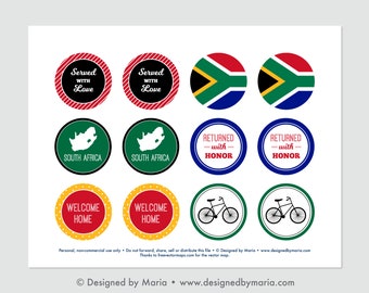 South Africa Mission Cupcake Toppers Printable Party Circles LDS Missionary Homecoming Party Decoration - Welcome Home Country Flag Download