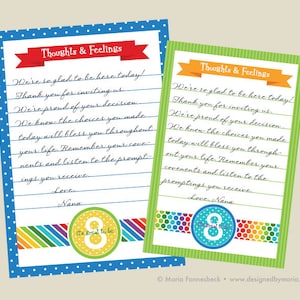 LDS Baptism Testimony Cards Printable: Rainbow Design -- Guests Write Their Thoughts & Feelings for a Great Keepsake, Memento, Memoriablilia