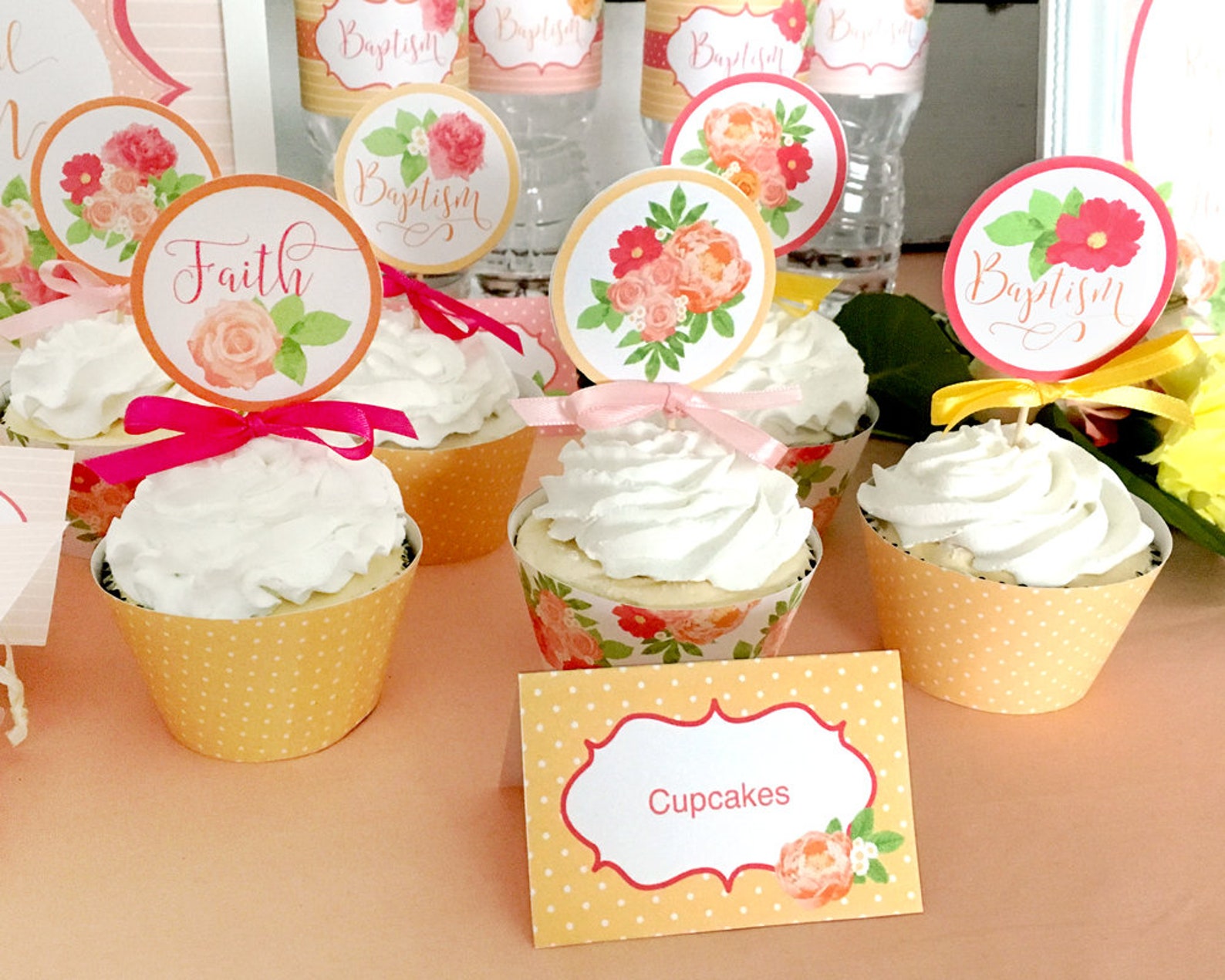 Baptism Cupcake Toppers Printable: 2 Party Circles | Etsy