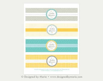 Baby Shower Water Bottle Wraps Printable: Boy or Girl Wrappers - Instant Download for Baby Shower - Yellow, Aqua, Gray - Under the Sea