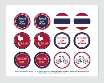 Thailand Mission Cupcake Toppers Printable Party Circles LDS Missionary Homecoming Party Decoration - Welcome Home Country Flag Download