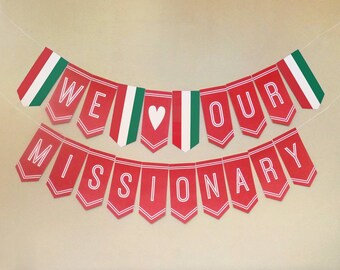 LDS Hungary Mission Farewell or Homecoming Banner Printable: We Love Our Missionary Party Decoration Download - Hungarian Flag Bunting Decor