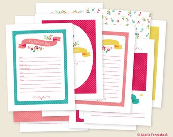 LDS Baptism Memory Book Girl Printables - Bright & Cheery Floral Designs - Instant PDF Download - 8.5x11
