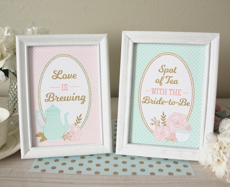 Tea Party Bridal Shower Printable Set Decorations Classic Etsy