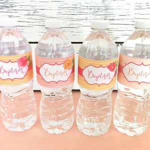 Baptism Water Bottle Wraps Printable: Baptism Wrappers - Instant Download for Girl or Woman Baptism Party - LDS, Catholic, Methodist