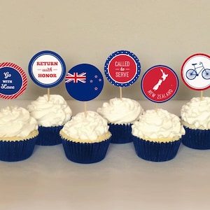 New Zealand Mission Cupcake Toppers Printable 2" Party Circles LDS Missionary Farewell Party Decoration - Blue Red Flag Instant Download