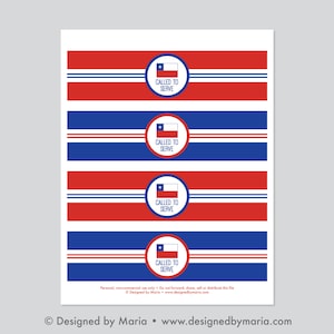 LDS Chile Missionary Water Bottle Wraps Printable: Mission Homecoming or Farewell Wrappers with Flag Design - Called to Serve Labels