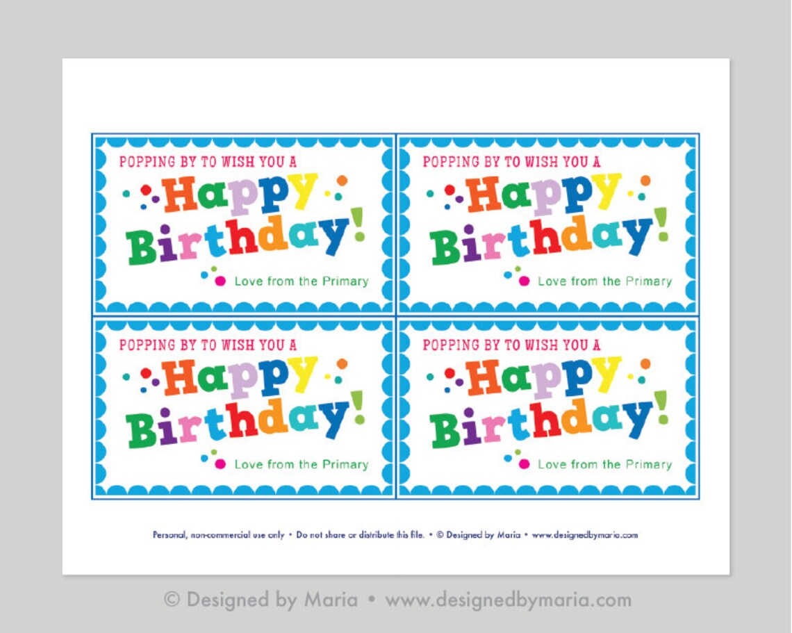LDS Primary Birthday Tag: Inexpensive Primary Gift Idea - Etsy