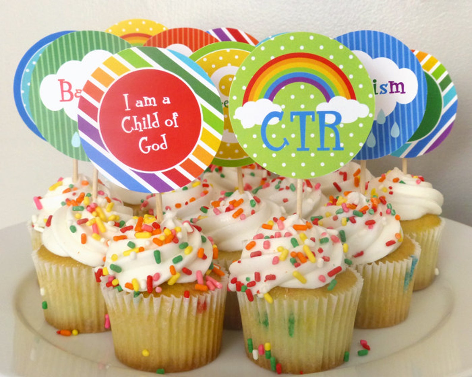 Great to be 8 Rainbow Cupcake Toppers Printable: LDS Baptism | Etsy