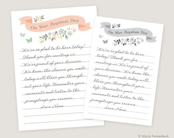 Girl LDS Baptism Testimony Cards Printable: On Your Baptism Day -- Guests Write Their Thoughts & Feelings for a Great Keepsake Memento