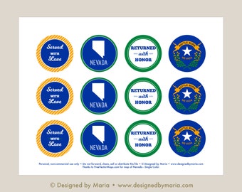 Nevada Mission Homecoming Cupcake Toppers - Printable 2" Party Circles LDS Missionary Party Decoration - Blue Flag Instant Download Decor