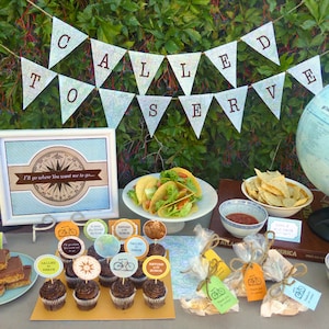 LDS Mission Farewell Party Printable Set or Mission Reveal Party - Travel Themed Party Kit Downloads - Called to Serve Banner & Decorations