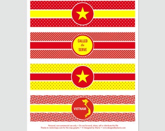 LDS Vietnam Missionary Water Bottle Wraps Printable: Mission Homecoming or Farewell Wrappers with Flag Design - Called to Serve Labels
