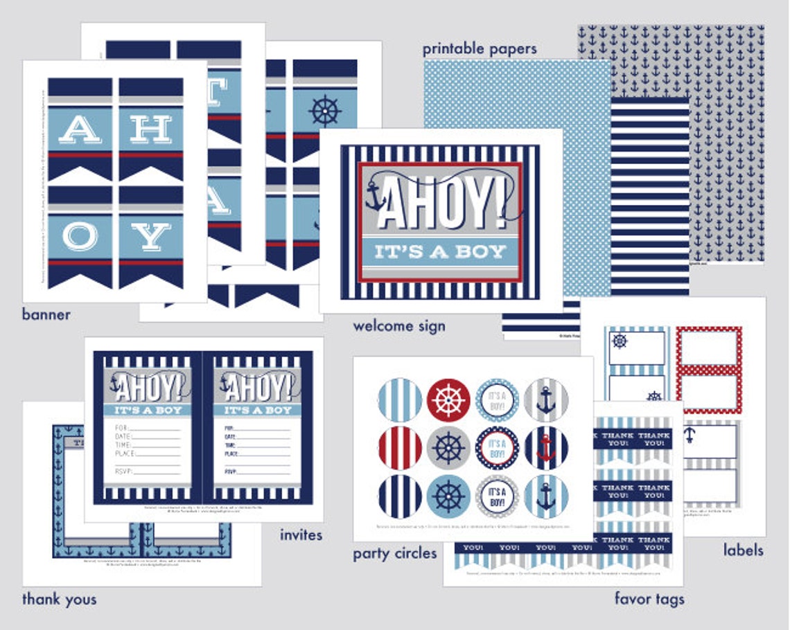 Ahoy It's a Boy Party Printable Set: Nautical Baby Boy | Etsy