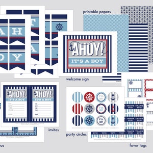 Ahoy It's a Boy Party Printable Set: Nautical Baby Boy Shower Party Kit ...