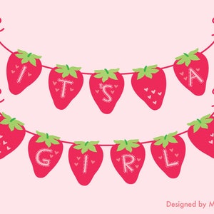 It&#39;s A Girl Strawberry Banner Printable Decoration for Baby Shower Decor or Nursery