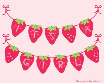 Het is een meisje aardbei banner afdrukbare decoratie voor baby shower decor of kinderkamer