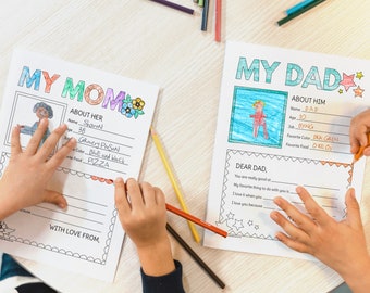 Mother's & Father's Day Questionnaire Printable Gift: All About Dad Mom Survey - Fill in the Blank Questions for Kids - LDS Grandma Grandpa