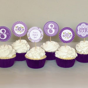 LDS Girl Baptism Cupcake Toppers Printable: Purple Great to Be 8 - 2 ...