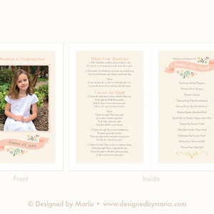 May include: A pink and green floral design with a banner that says "Sophia Marie Powell" and the text "Welcome to the Baptism of" at the top. The text "Baptism & Confirmation" is at the top of the page. The text "August 23, 2018" is on the banner. The text "Choose the Right" is on the right side of the page. The text "When I first realized" is on the right side of the page.