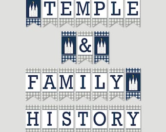 Temple & Family History Banner:  Bunting Navy Temple